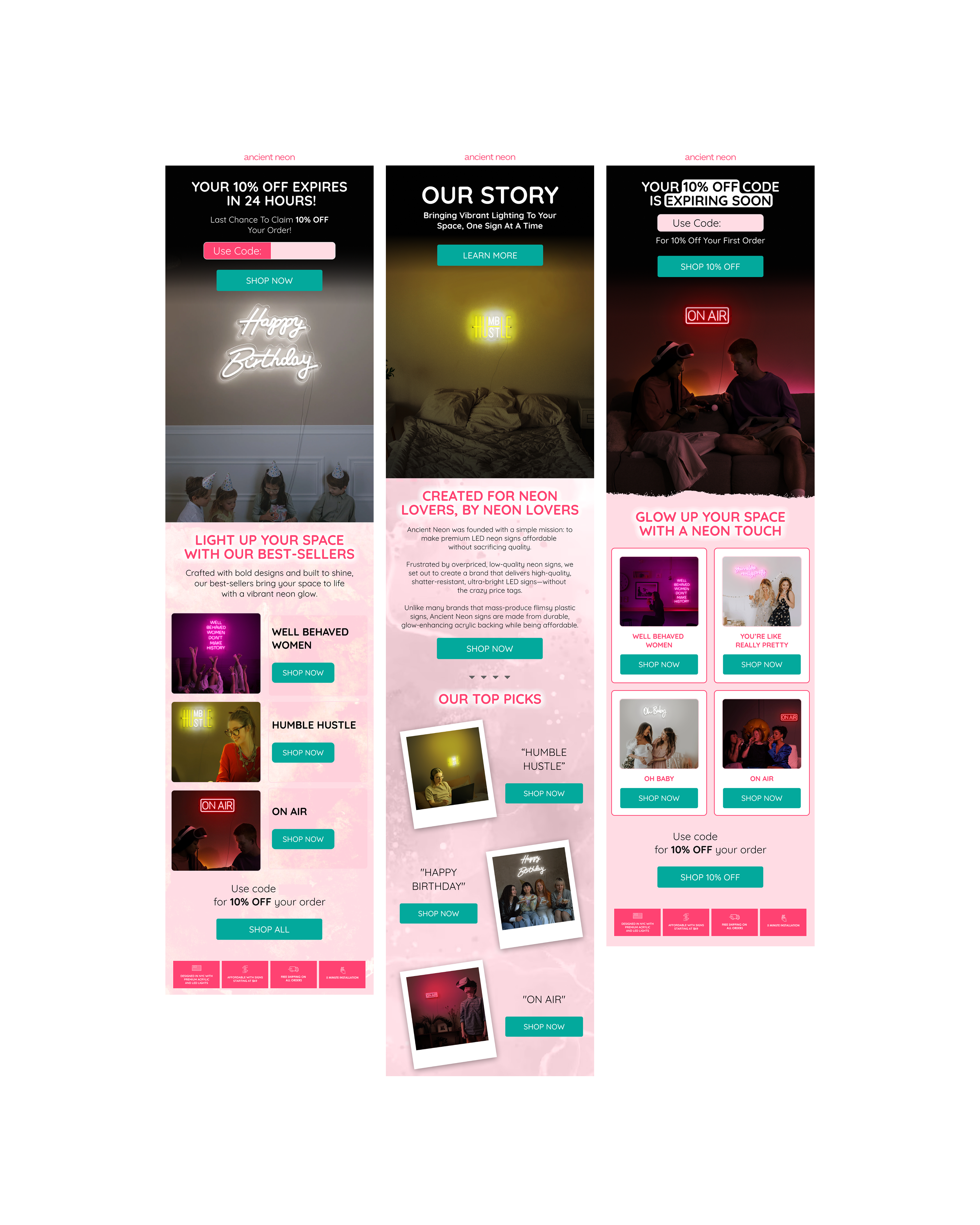 Ancient Neon email creative examples